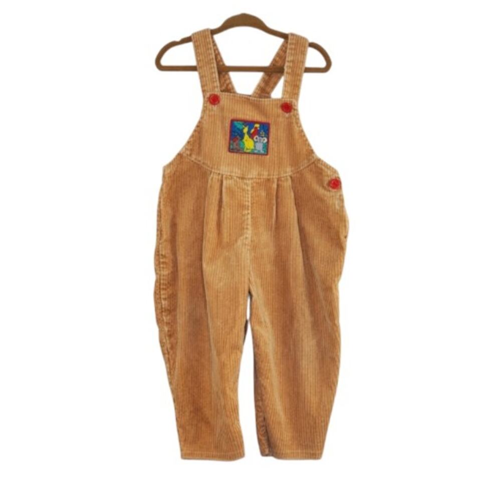 Vintage Woolworths Corduroy Overalls Animal Patch Tan 12-18mo